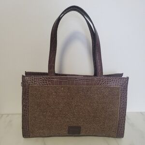 Vintage Liz Clairborne Brown Faux croc and tweed Tote bag